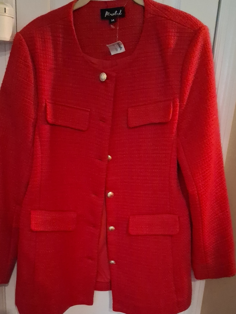 Marled Red Textured Blazer with Gold Buttons
